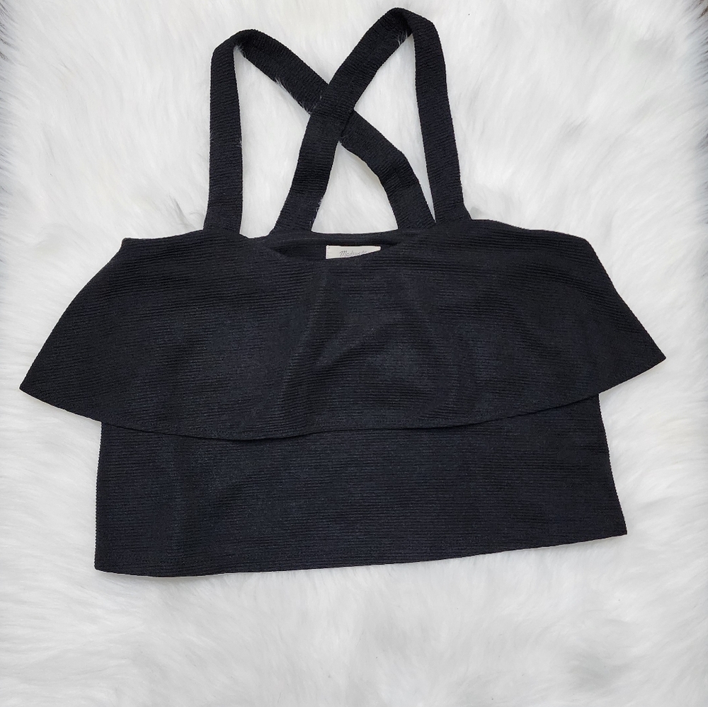 Madewell Black Textured Ruffle Apron Tank Top - Cross Back - Size S